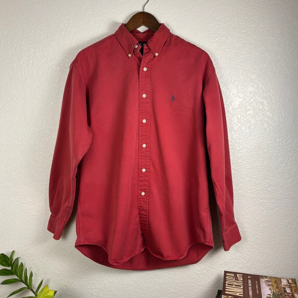 Vintage Polo Ralph Lauren Blake Shirt Men's M Red 100% Cotton Button Down